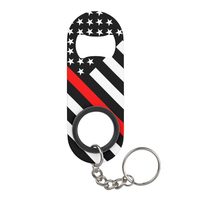 USA Flag Black and White Thin Red Line on a Mini Bottle Opener (Back)