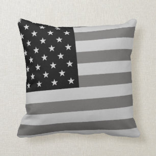 USA Flag Black & White Throw Pillow