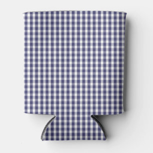 USA Flag Blue and White Gingham Checked Can Cooler