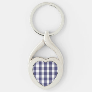 USA Flag Blue and White Gingham Checked Keychain
