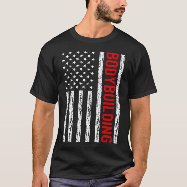 USA Flag Bodybuilding Bodybuilder T-Shirt (Front)