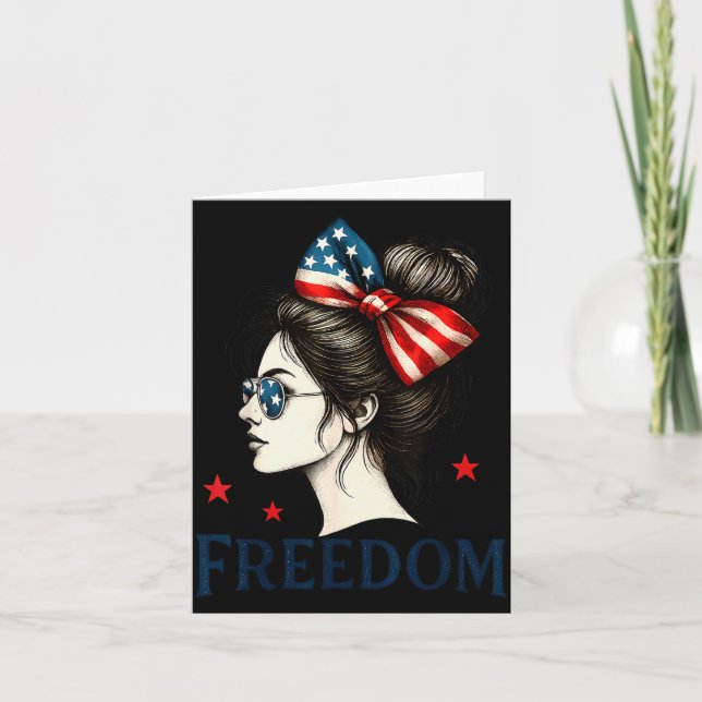 Usa Flag Bow Messy Bun Girls Dom American Flag Pat Card (Front)