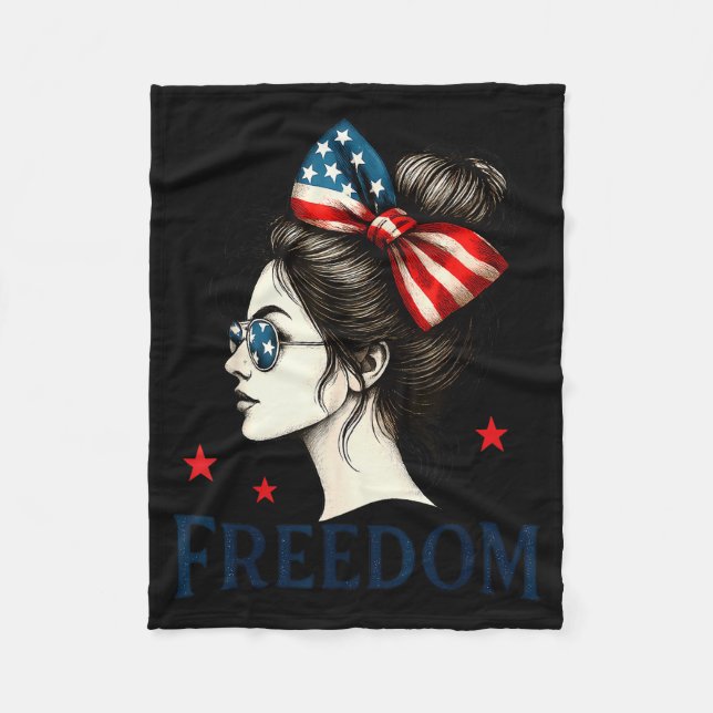 Usa Flag Bow Messy Bun Girls Dom American Flag Pat Fleece Blanket (Front)