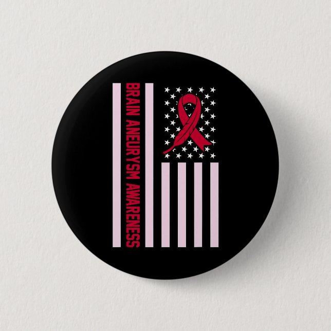 USA Flag Brain Aneurysm Awareness Month Supporter  2 Inch Round Button (Front)