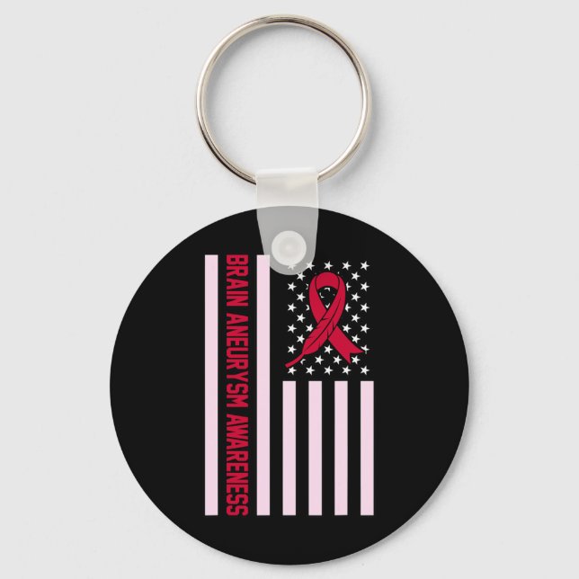 USA Flag Brain Aneurysm Awareness Month Supporter  Keychain (Front)