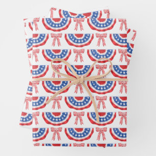 USA Flag Bunting and Bows American Summer Wrapping Paper Sheet
