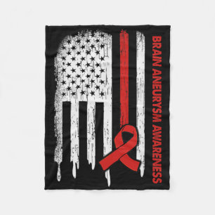 Usa Flag Burgundy Ribbon Brain Aneurysm Awareness Fleece Blanket