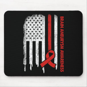 USA Flag Burgundy Ribbon Brain Aneurysm Awareness Mouse Pad