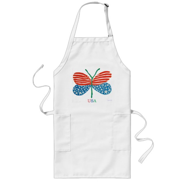 USA flag butterfly adults long apron (Front)