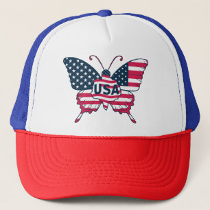 USA Flag Butterfly Patriotic American Pride Design Trucker Hat