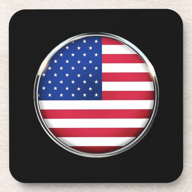 USA Flag Button Cork Coaster Set (Front)