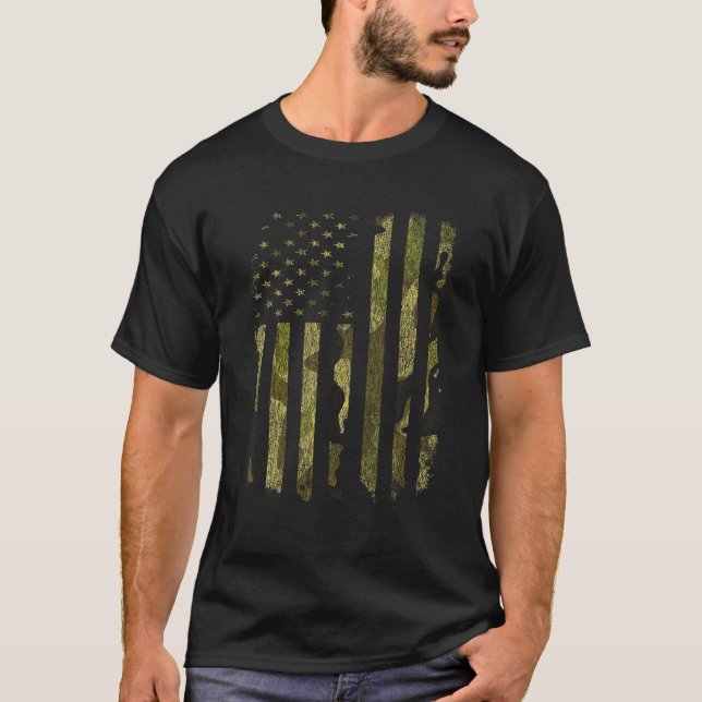 USA Flag Camo Camouflage Military DD 214 Discharge T-Shirt (Front)