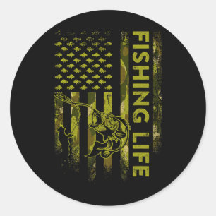 Usa Flag Camouflage Fishing Life  Classic Round Sticker