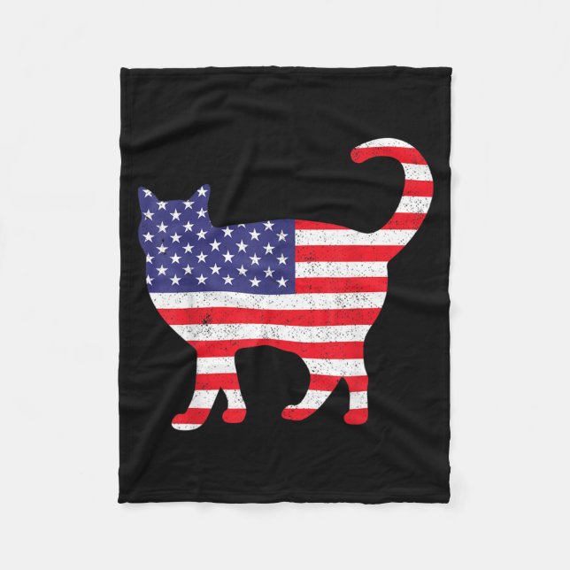 USA Flag Cat Funny 4th Of July Independence Day Fleece Blanket (Front)