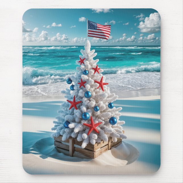 USA Flag Christmas Tree Mouse Pad (Front)
