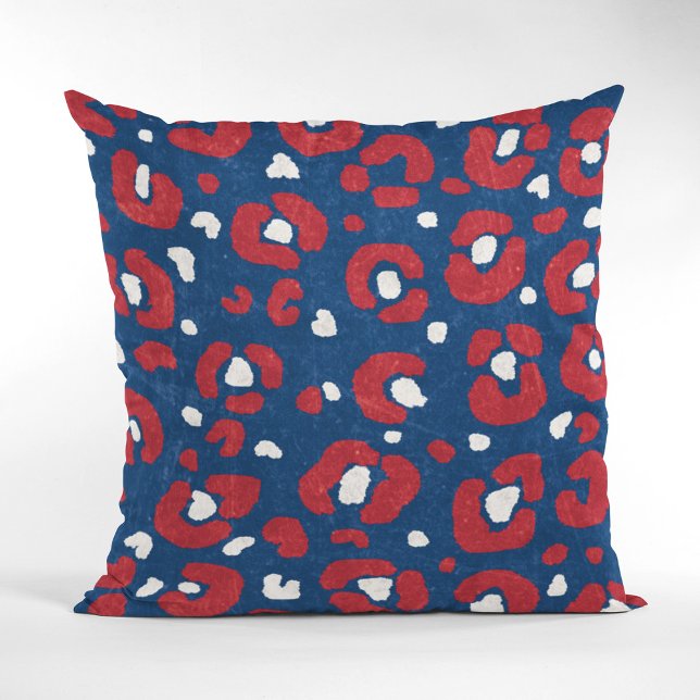 USA Flag Colours Leopard Print Pattern Outdoor Pillow (Creator Uploaded)