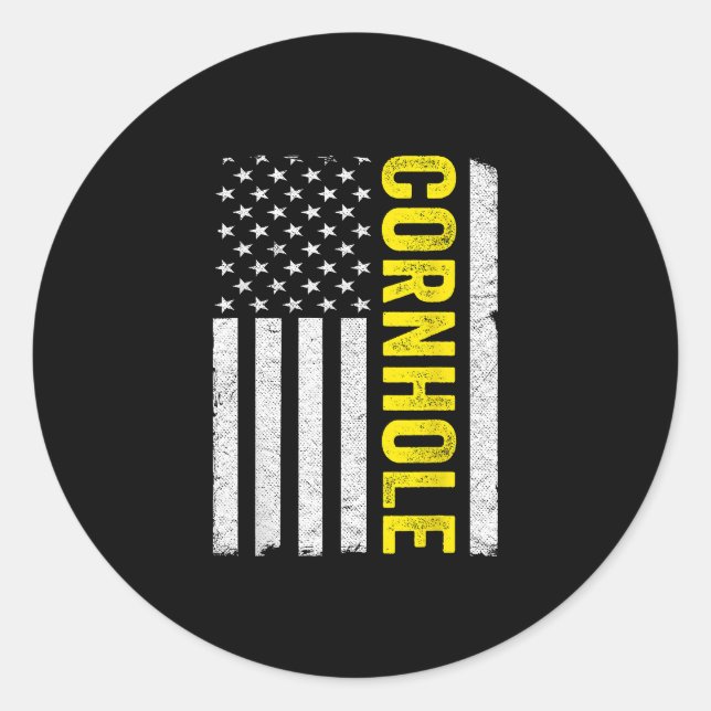 USA Flag Cornhole Toss Player Classic Round Sticker (Front)