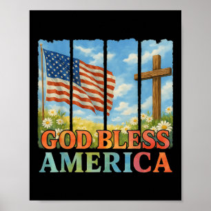 Usa Flag Cross Floral Christian Women God Bless Am Poster