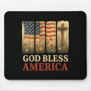 Usa Flag Cross God Bless America Floral Christian Mouse Pad