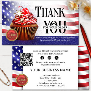 USA Flag Cupcake QR Code Thank You For Your Order Business Card