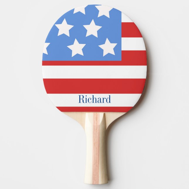 USA Flag Custom Name  Ping Pong Paddle (Front)