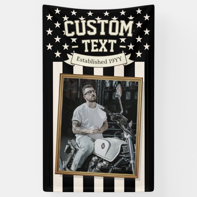 USA Flag Custom Photo Banner, Black Flag Patriotic Banner (Vertical)