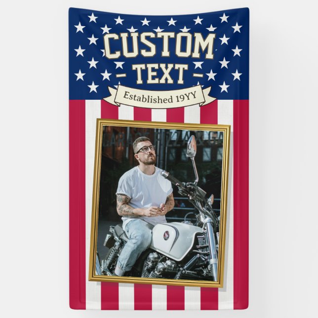 USA Flag Custom Photo Banner, Red Blue Patriotic Banner (Vertical)