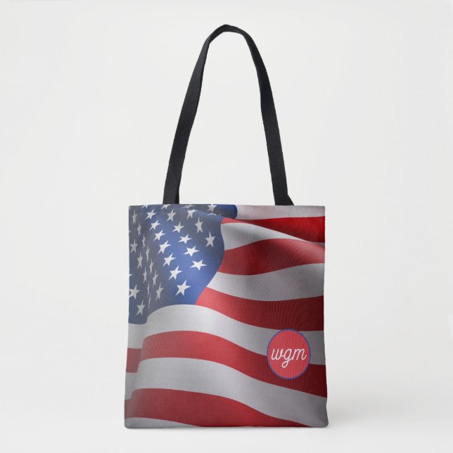 USA FLAG Customized Monogram Shopping Tote Bag (Front)