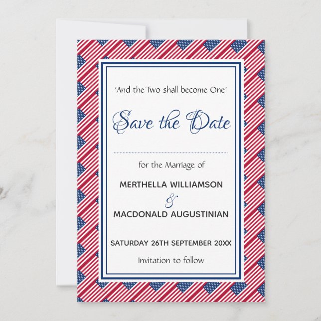 USA FLAG Customized Scripture Stylish American Save The Date (Front)