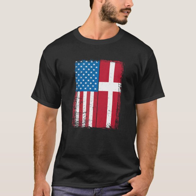 USA Flag Denmark Danish   T-Shirt (Front)