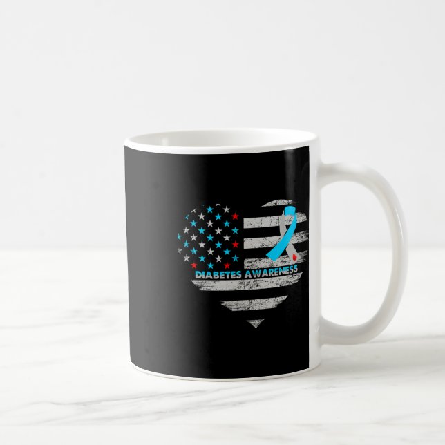 Usa Flag Diabetes Awareness Heart Family Support  Coffee Mug (Right)