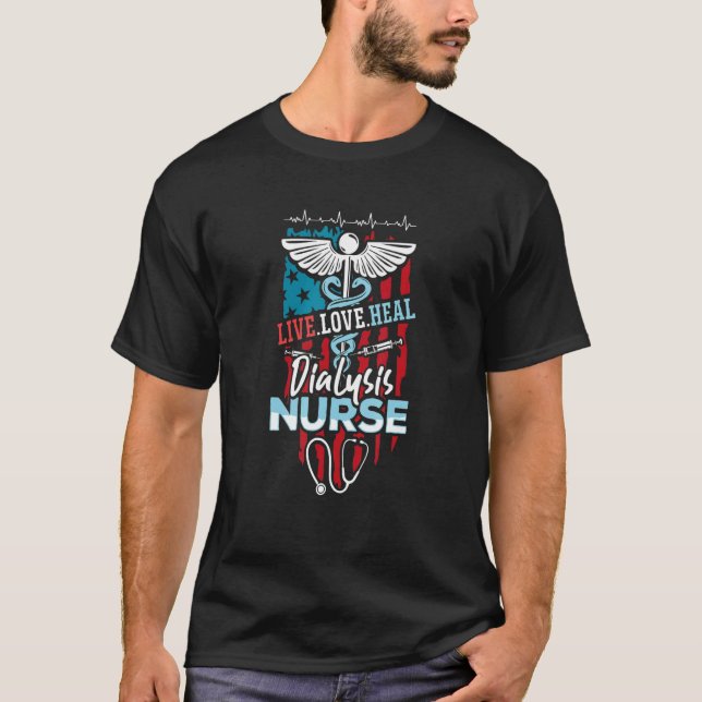 USA Flag Dialysis  Medical Nursing Certified Dialy T-Shirt (Front)