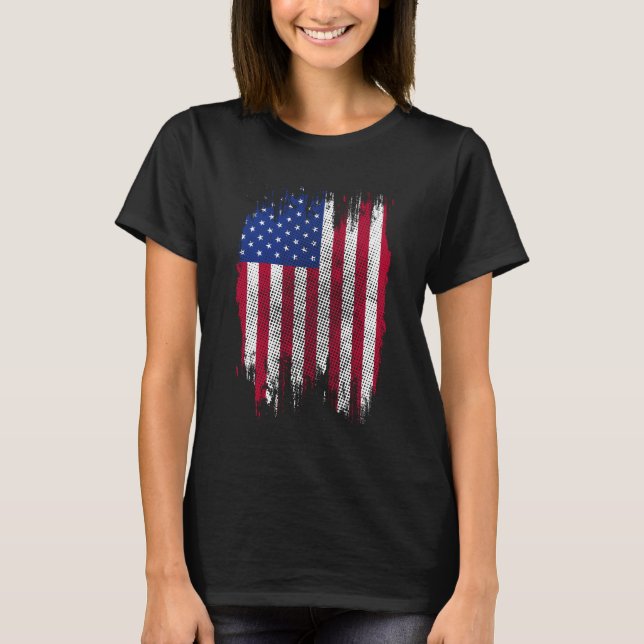 USA Flag Distressed Halftone Design T-Shirt (Front)