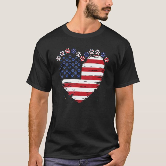Usa Flag Dog Paw Heart Dog Costume 4th Of July T-Shirt (Front)
