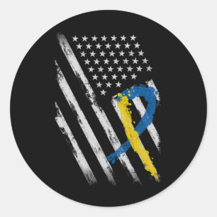 Usa Flag Down Syndrome Awareness Dad Mom Down Synd Classic Round Sticker