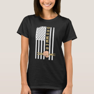 Usa Flag Drum Sticks Cool Patriotic American Drumm T-Shirt
