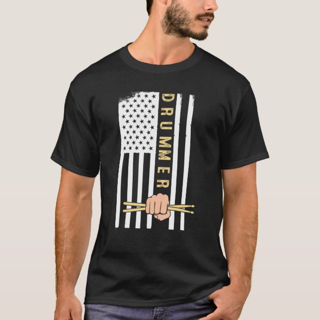 Usa Flag Drum Sticks Cool Patriotic American Drumm T-Shirt (Front)