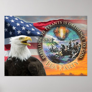 USA Flag Eagle Tea Party Poster
