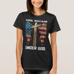 Usa Flag Faith Cross One Nation Under God America T-Shirt