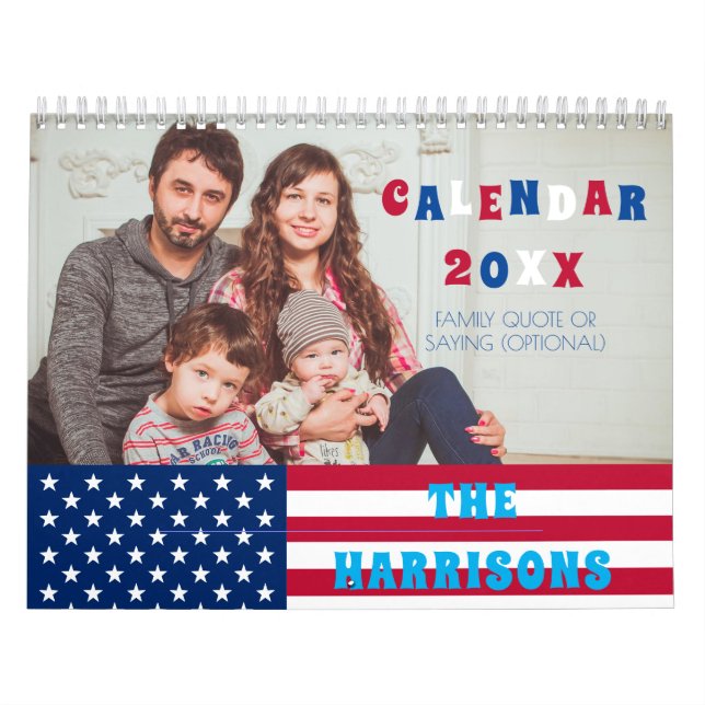 USA flag & Family Photo Retro Calendar (Cover)