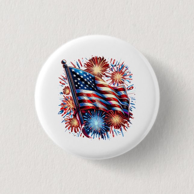 USA Flag Fireworks Patriotic 1 Inch Round Button (Front)