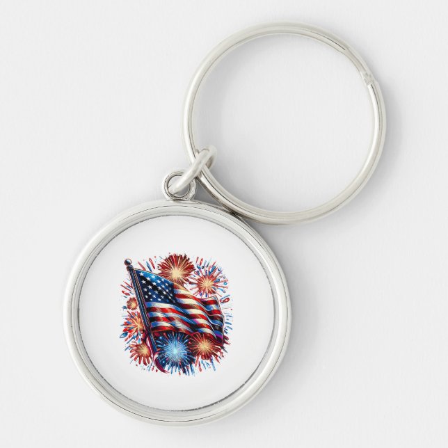USA Flag Fireworks Patriotic Keychain (Front)