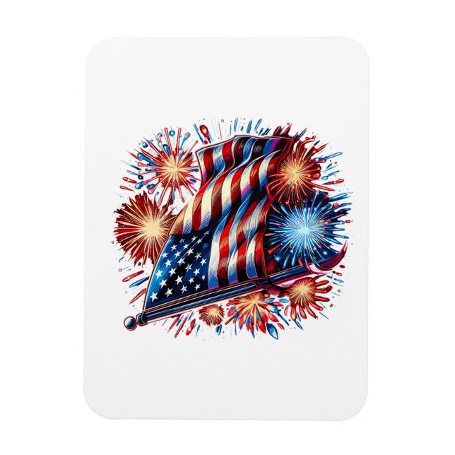 USA Flag Fireworks Patriotic Magnet (Vertical)