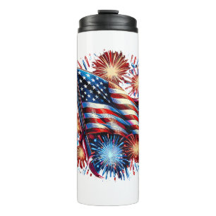 USA Flag Fireworks Patriotic Thermal Tumbler