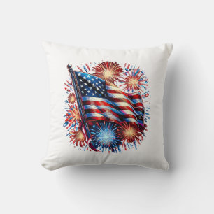 USA Flag Fireworks Patriotic Throw Pillow