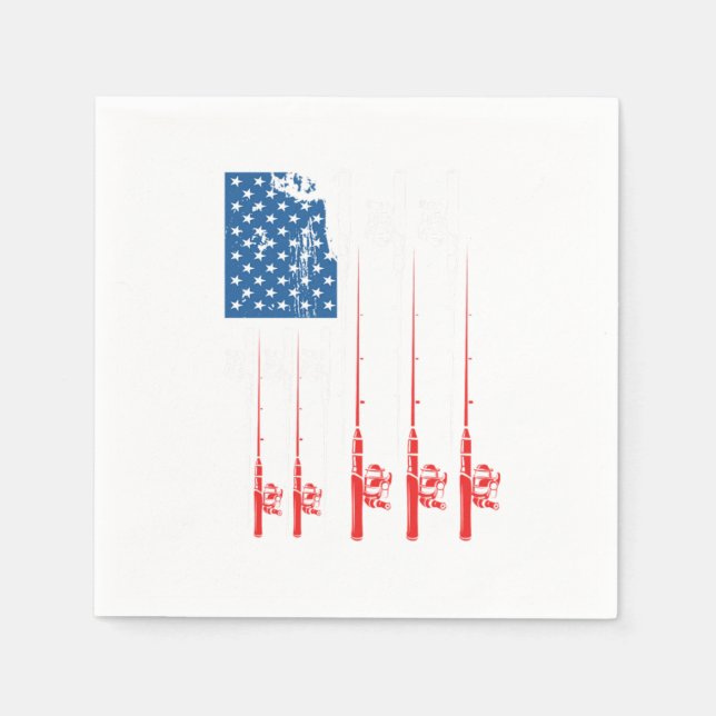 USA Flag Fishing Rod Fisherman Fish Fisher Gift Napkin (Front)