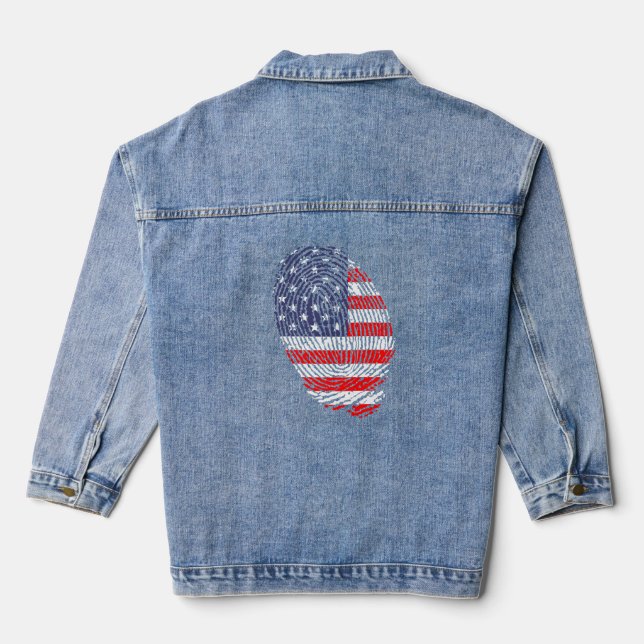 USA flag, flag of USA, American flag fingerprint Denim Jacket (Back)