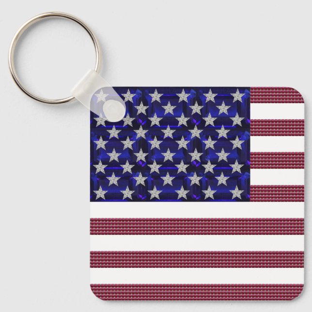 USA Flag Gemstone Art Keychain (Front)