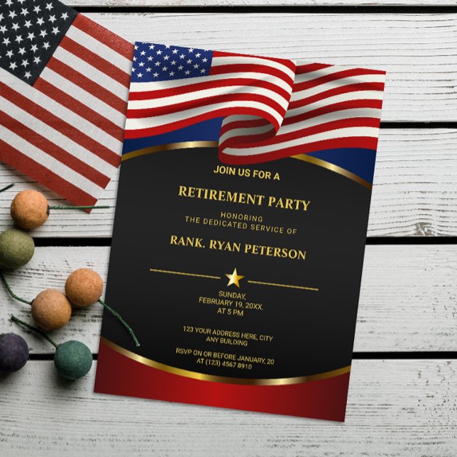 USA Flag | Gold Curve Lines | Luxury Black Invitation (Creator Uploaded)