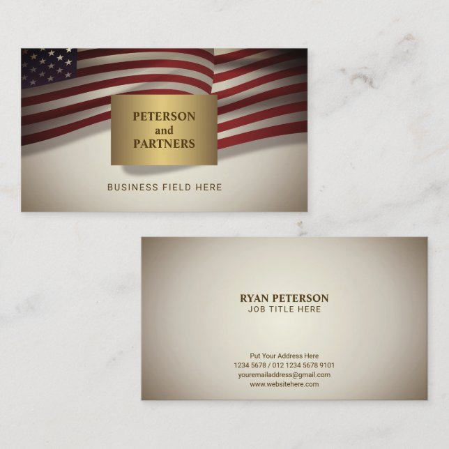 USA Flag | Gold Rectangle | Vintage Background Business Card (Front/Back)